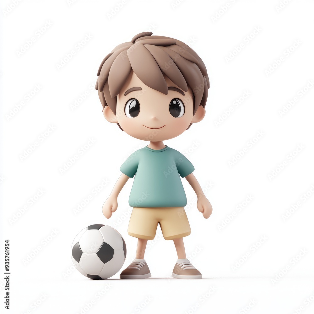 Kawaii Clay Soccer Boy Icon: 3D Blender Model with Muted Pastel Colors Kawaii Clay Soccer Boy Icon: 3D Blender Model with Muted Pastel Colors