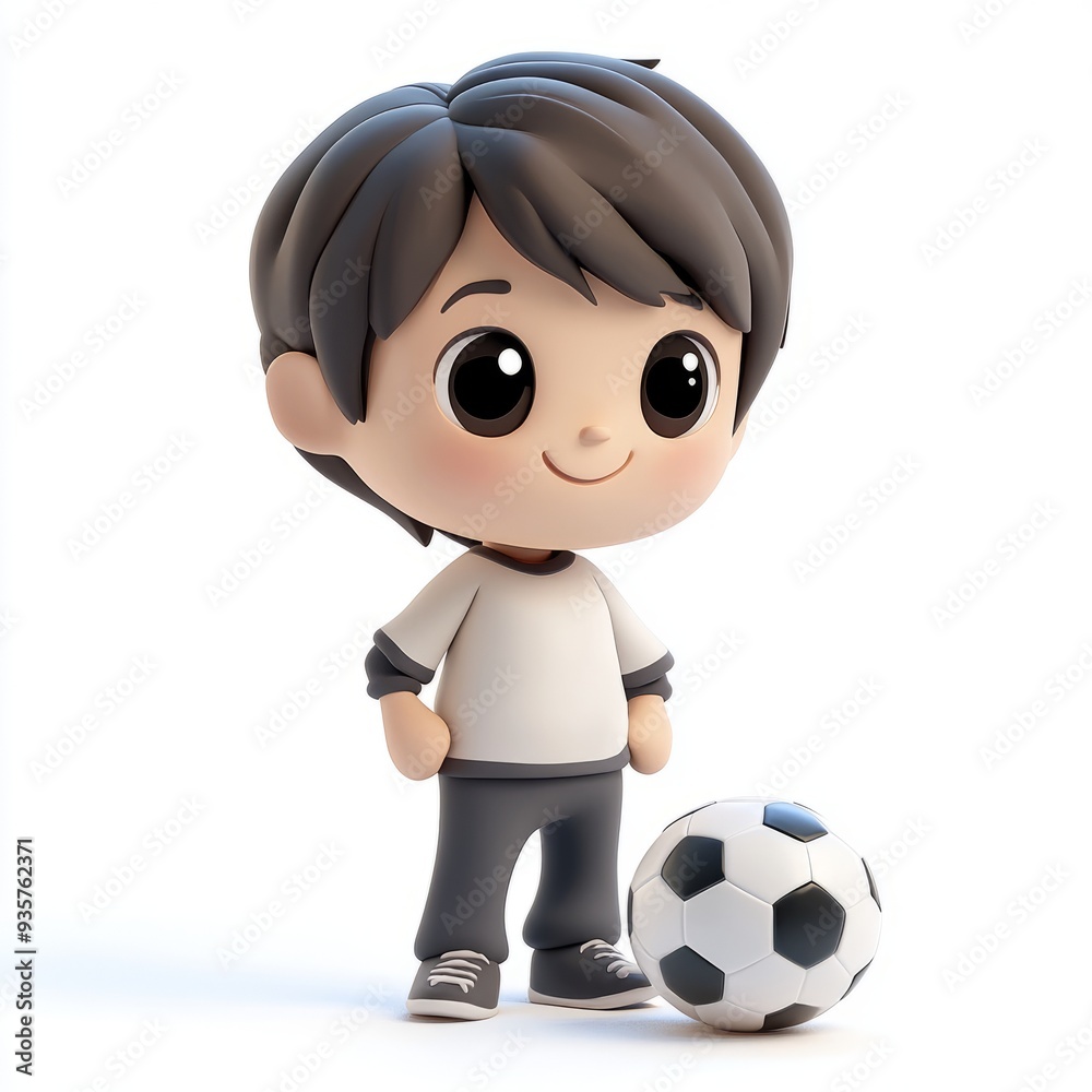 Kawaii Clay Boy Soccer Player 3D Icon - Blender Rendered in Muted Pastels Kawaii Clay Boy Soccer Player 3D Icon - Blender Rendered in Muted Pastels