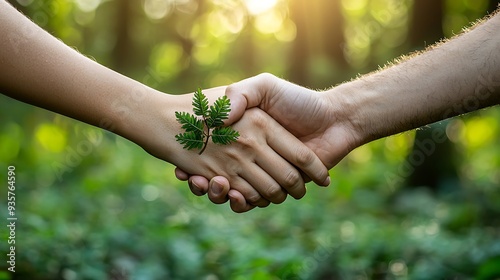 Green handshake as a symbol of sustainability and partnership, representing the commitment to environmental responsibility and collaboration.