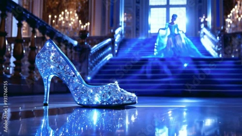 Cinderella's Lost Shiny Slipper at the Bottom of the Stairs: Enchanting Fairytale Moment in a Magical Setting