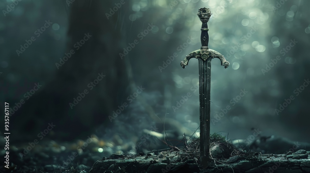 Naklejka premium The epic saga of a legendary sword, passed down through generations, each bearer facing their own trials and leaving their mark on history.