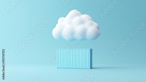 Wallpaper Mural Conceptual image of cloud computing with a white cloud over a blue container on a light blue background, symbolizing data storage and technology. Torontodigital.ca