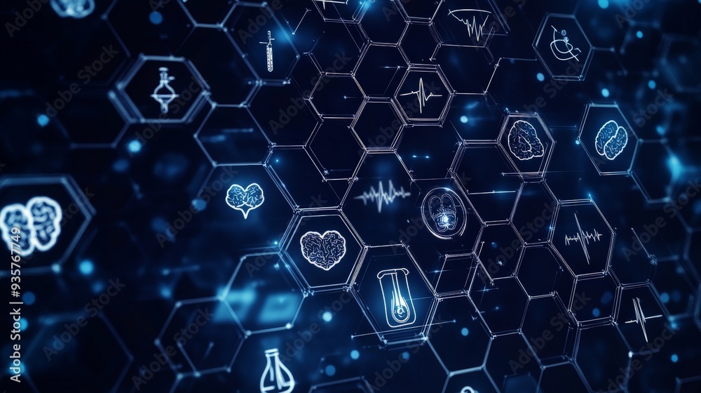 Interactive Medical Design with Blue Background and Health Icons Interactive Medical Design with Blue Background and Health Icons