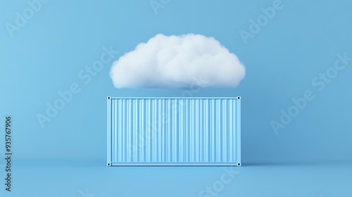 Wallpaper Mural Creative concept of cloud computing and data storage with a cloud above a shipping container on a blue background. Torontodigital.ca