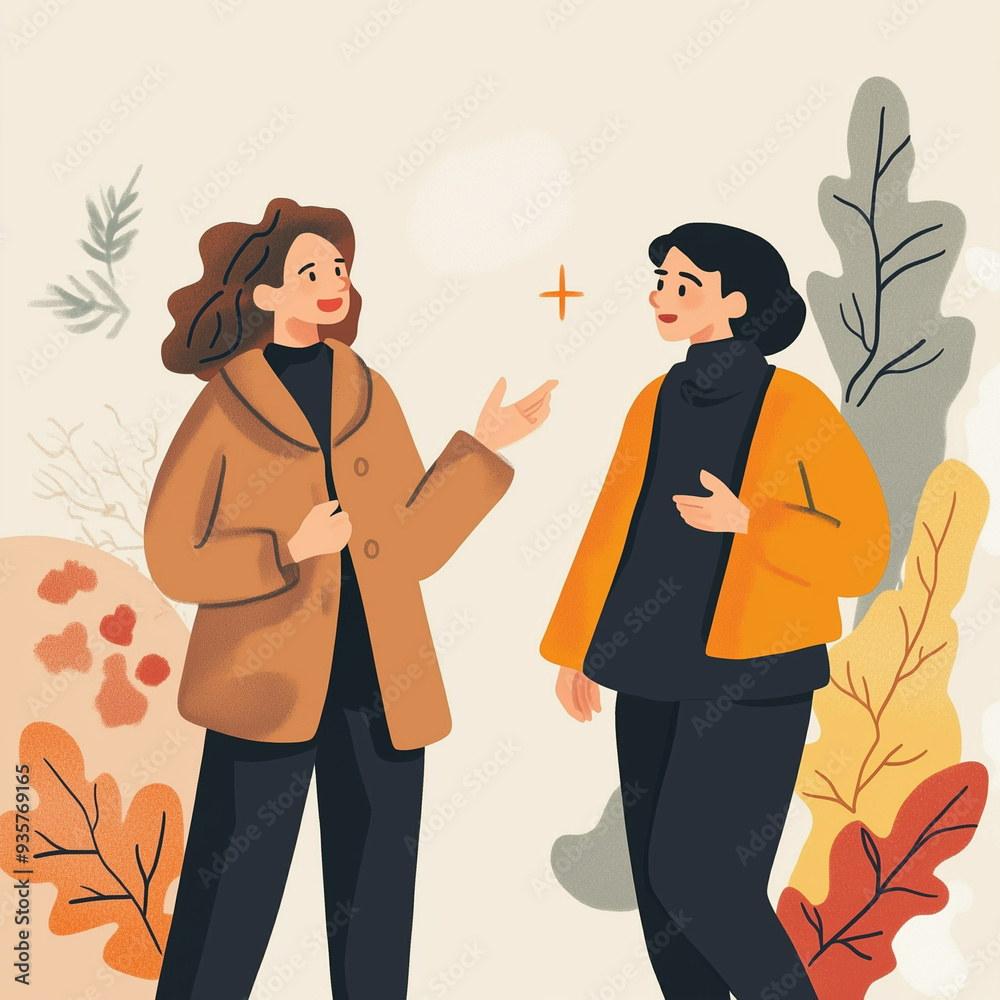 cartoon style, two people talking, one is a life coaching helping the other person with a problem. Make in the style of an engaging instagram post cartoon style, two people talking, one is a life coaching helping the other person with a problem. Make in the style of an engaging instagram post