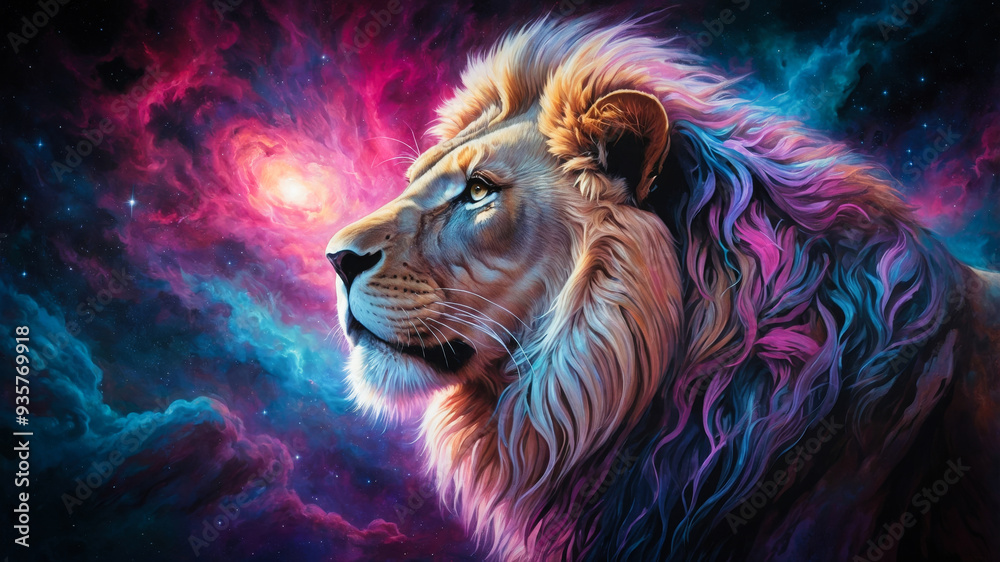 Naklejka premium Astrology Leo constellation as a mighty cosmic lion