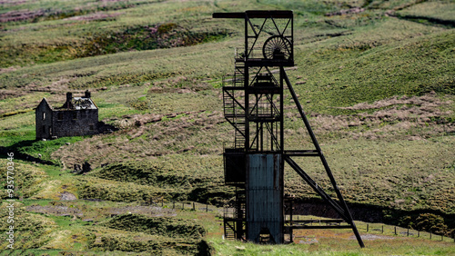 Abandoned coal mine pithead in English Pennine Mountains