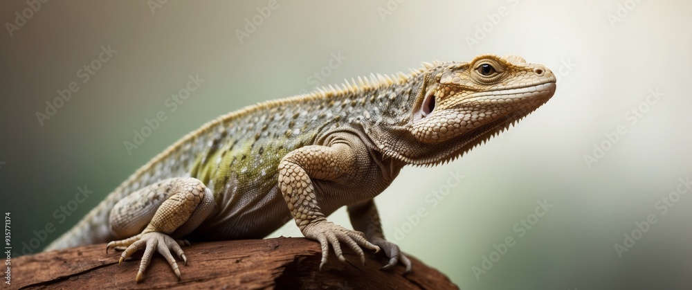 Fototapeta premium Close-up of a Lizard with Spiky Scales Resting on a Branch