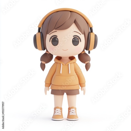 Kawaii Clay Girl Listening to Music - 3D Icon for Blender