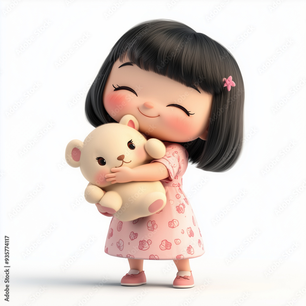 A cheerful animated character features round eyes and pigtails, while standing with arms wide open, exuding happiness. A cheerful animated character features round eyes and pigtails, while standing with arms wide open, exuding happiness.