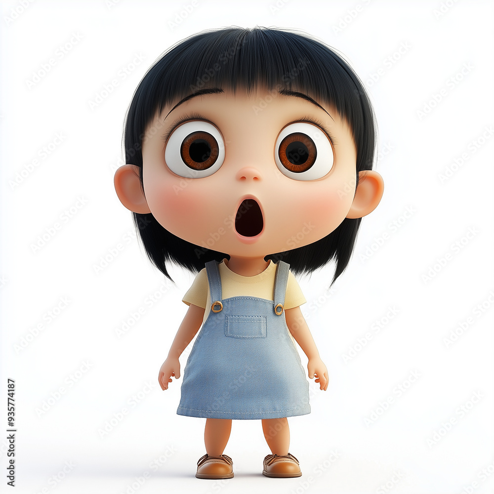 A cheerful animated character features round eyes and pigtails, while standing with arms wide open, exuding happiness. A cheerful animated character features round eyes and pigtails, while standing with arms wide open, exuding happiness.