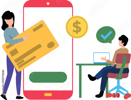 Girl is paying with mobile.