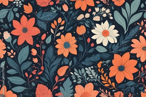 Hand-drawn style floral elements and patterns