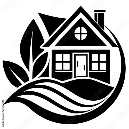 A cool, persuasive icon of a house for real estate.. white background