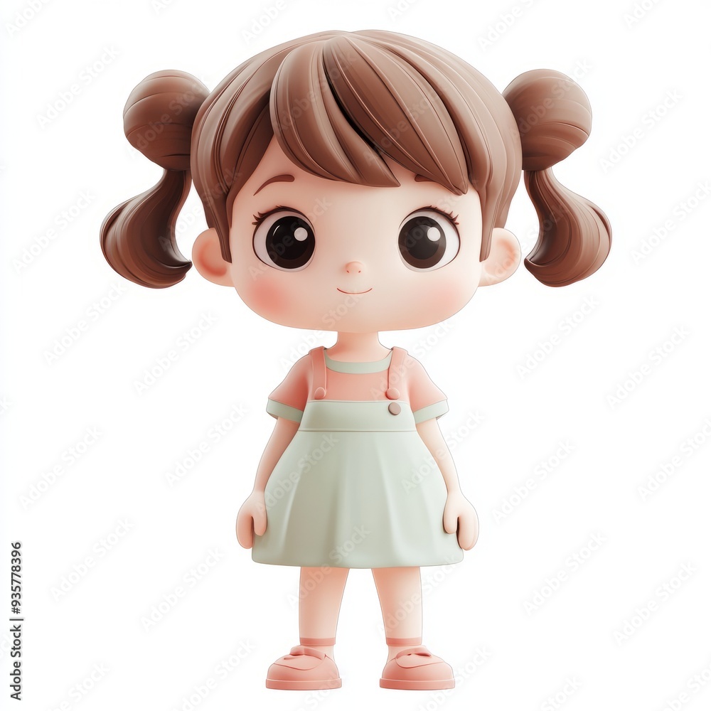 Kawaii 3D Clay Girl Painting: Retro Colors, Blender Icon
