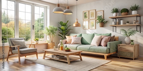 Cozy Corner Retreat Natural Light Wooden Accents Soft Focus Pastel Hues Budget Friendly Sofa Minimalist Decor Nature Inspired Calming Atmosphere