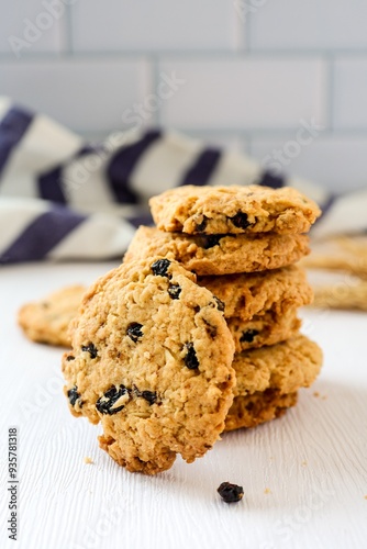 Oat cookies blackcurrant on white blackground