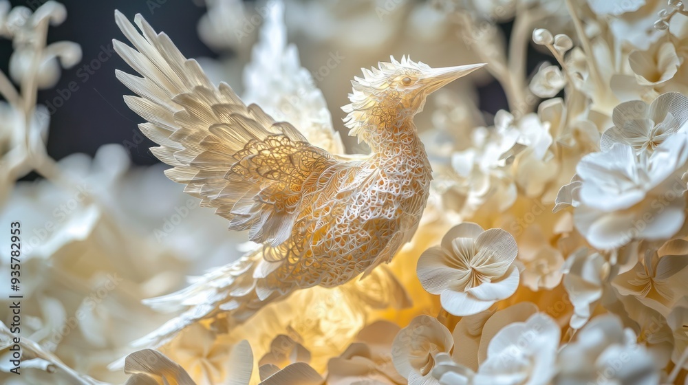 Fototapeta premium Intricate Origami Masterpiece: Close-up of Handcrafted Paper Sculpture with Precision Folds and Patterns