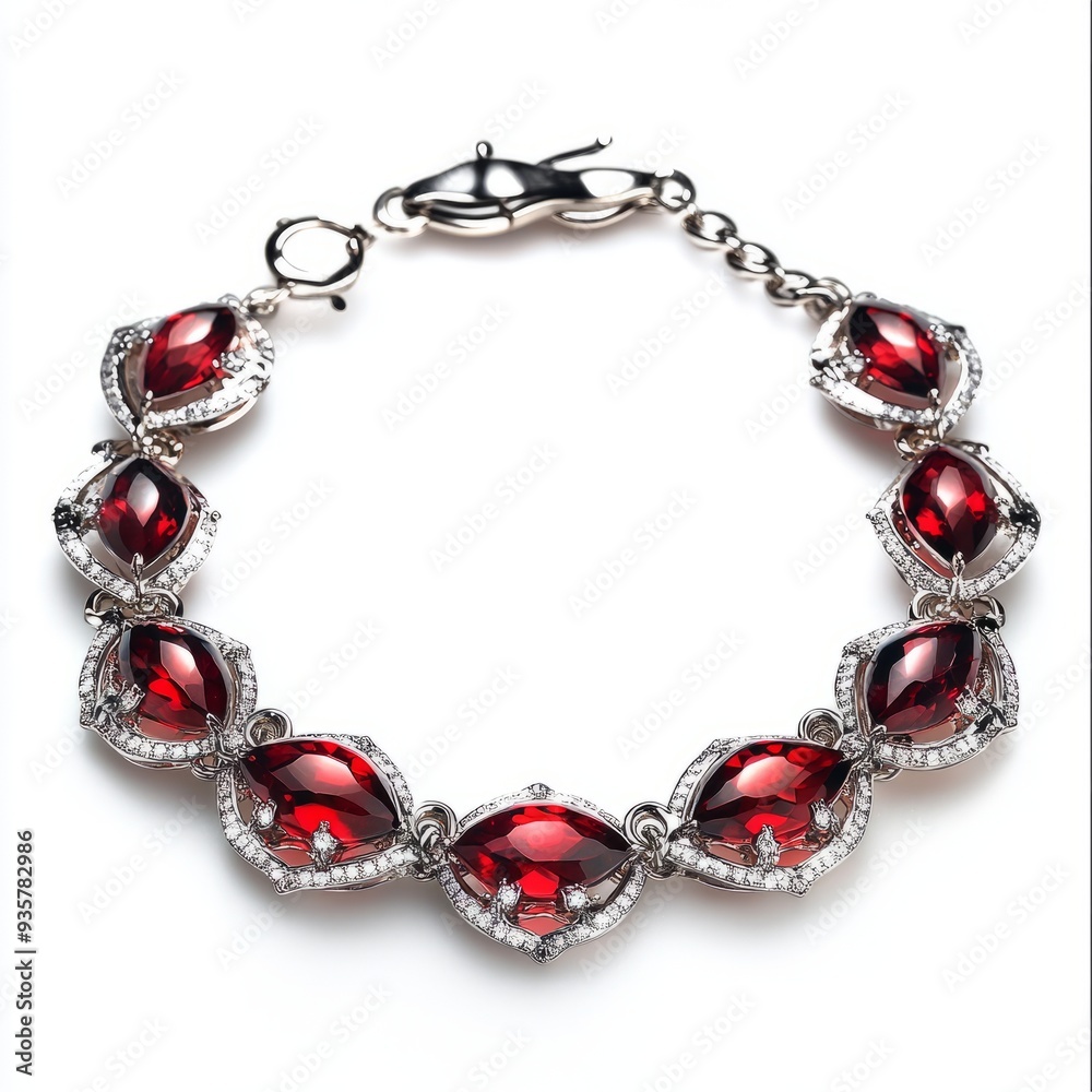 Elegant Garnet & White Gold Bracelet: Deep Romance Design Elegant Garnet & White Gold Bracelet: Deep Romance Design