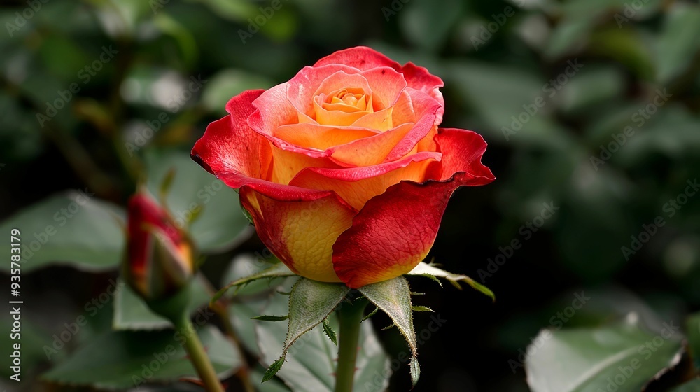 Close-up of a Single Red and Yellow Rose Bud Close-up of a Single Red and Yellow Rose Bud