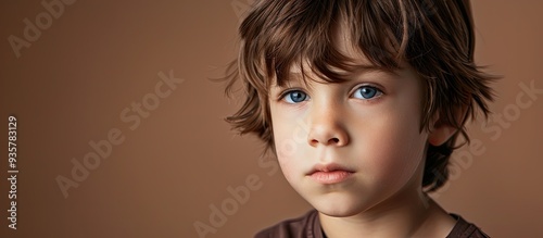 Adorable boy against a brown backdrop. Copy space image. Place for adding text and design