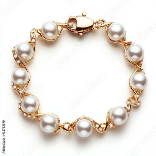 Wallpaper Mural Elegant Pearl & Gold Bracelet: Classic Design on White Background Torontodigital.ca