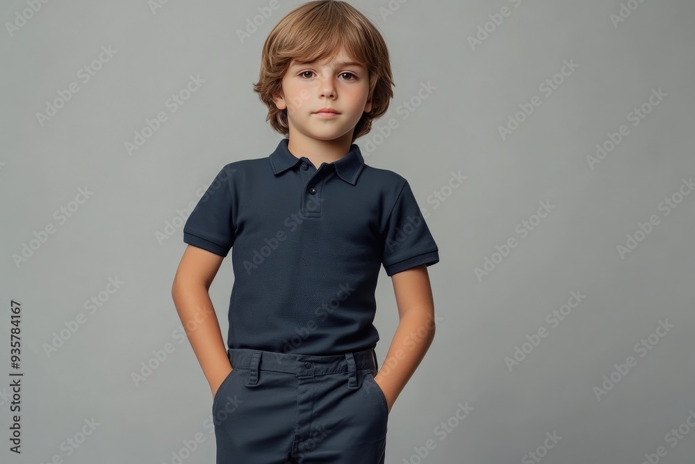 Naklejka premium Stylish 8-Year-Old Boy Posing Confidently