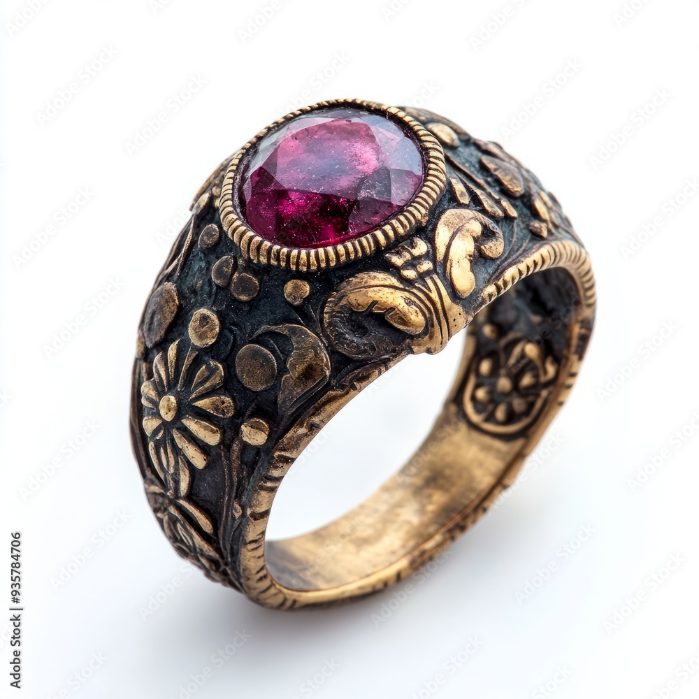 Fototapeta premium Medieval Knight Ruby & Bronze Ring - Isolated Design