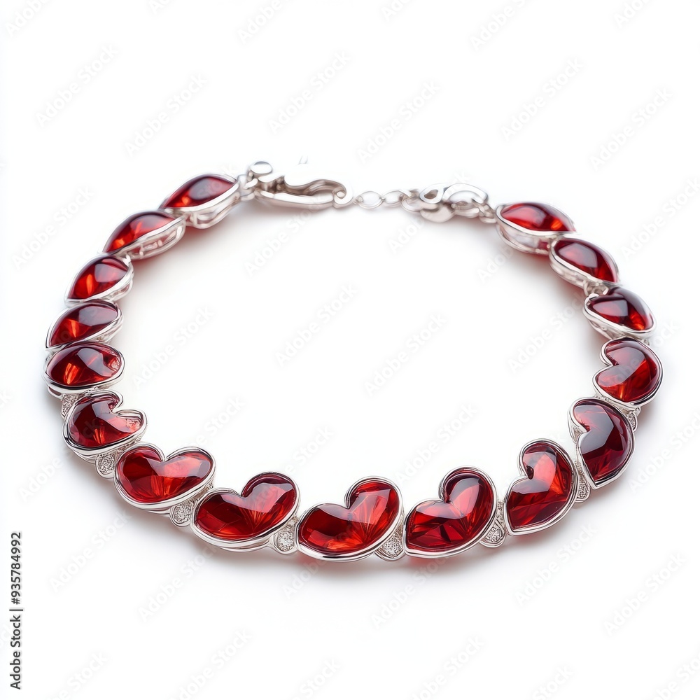 Obraz premium Fiery Love Ruby & Silver Bracelet: Elegant Jewelry Design on White Background