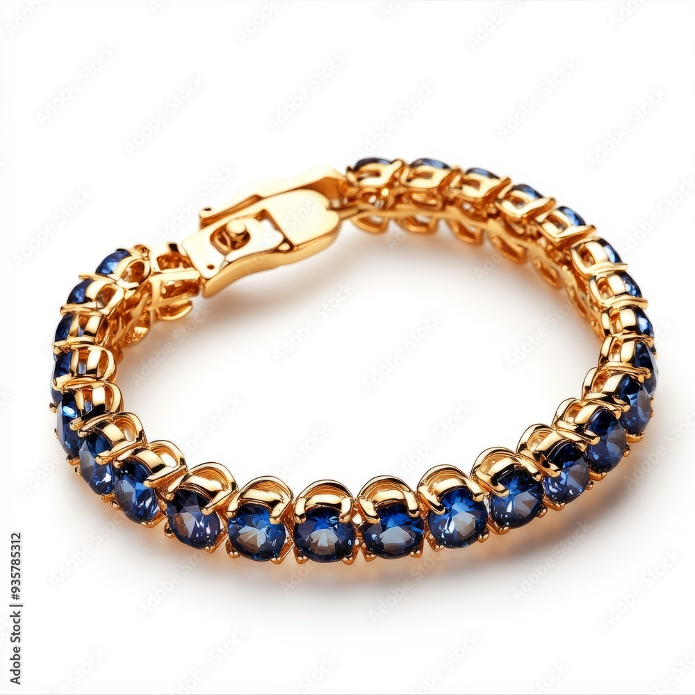 Obraz premium Minimalist Sapphire & Gold Bracelet: Modern Design, White Background