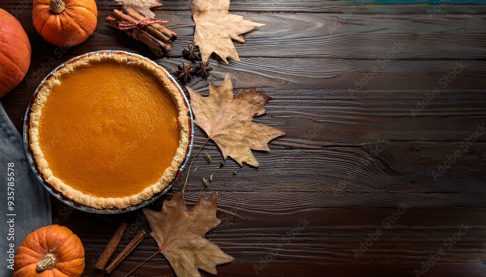 Pumpkin pie set on a wooden table Pumpkin pie set on a wooden table