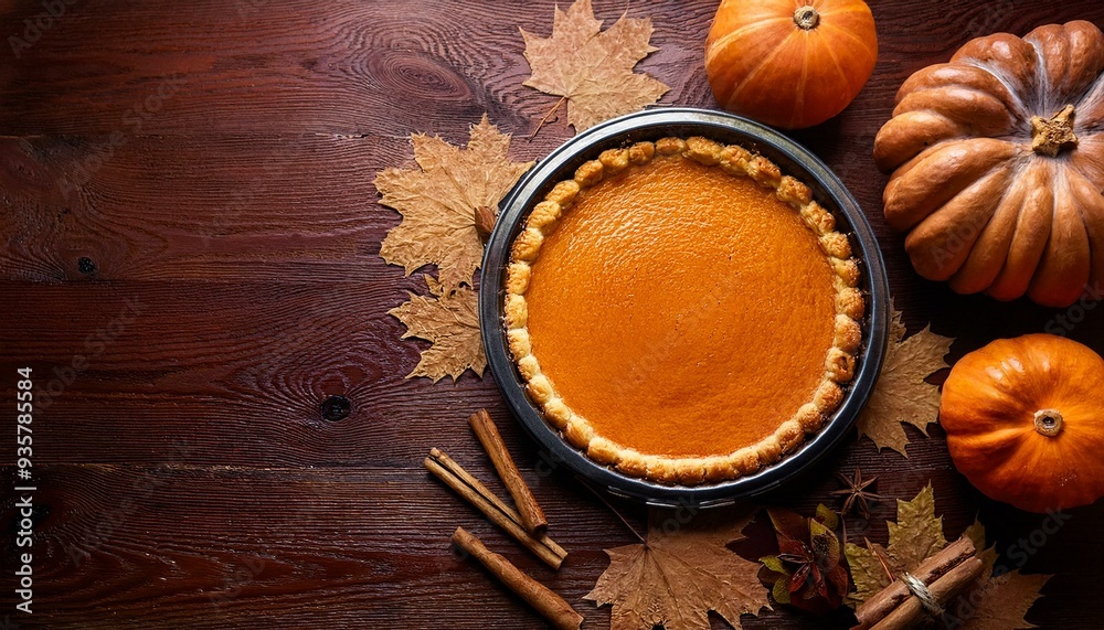 Pumpkin pie set on a wooden table Pumpkin pie set on a wooden table