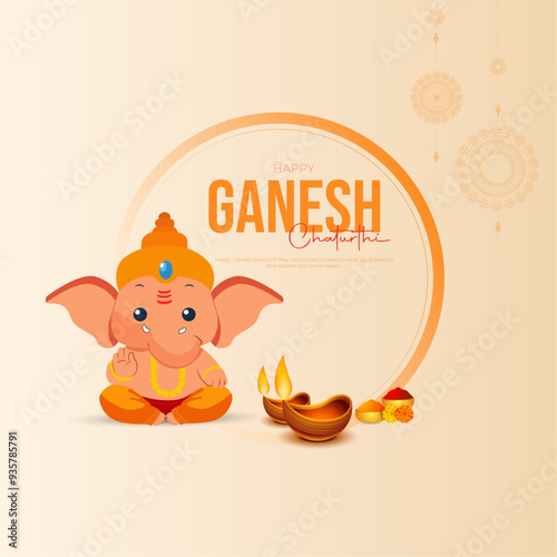 HappyGanesh Chaturthi Post and Greeting Card. Indian Culture Ganesh Chaturthi Celebration Background with Text and Ganpati bappa Vector Illustration