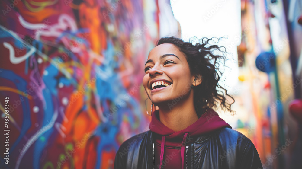 A woman with curly hair is smiling and wearing a black jacket. A woman with curly hair is smiling and wearing a black jacket.