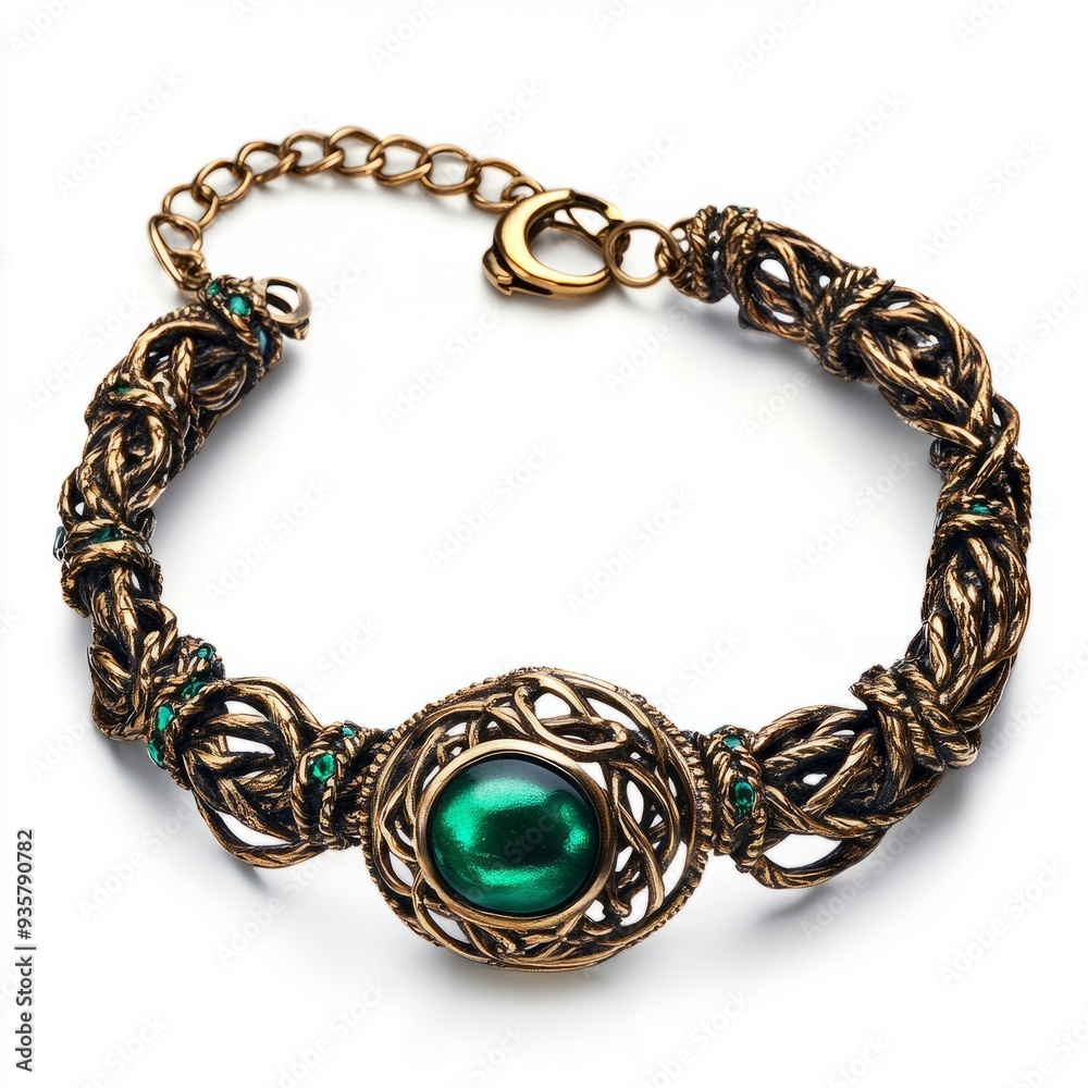 Obraz premium Emerald & Bronze Regal Charm Bracelet: Elegant Jewelry Design