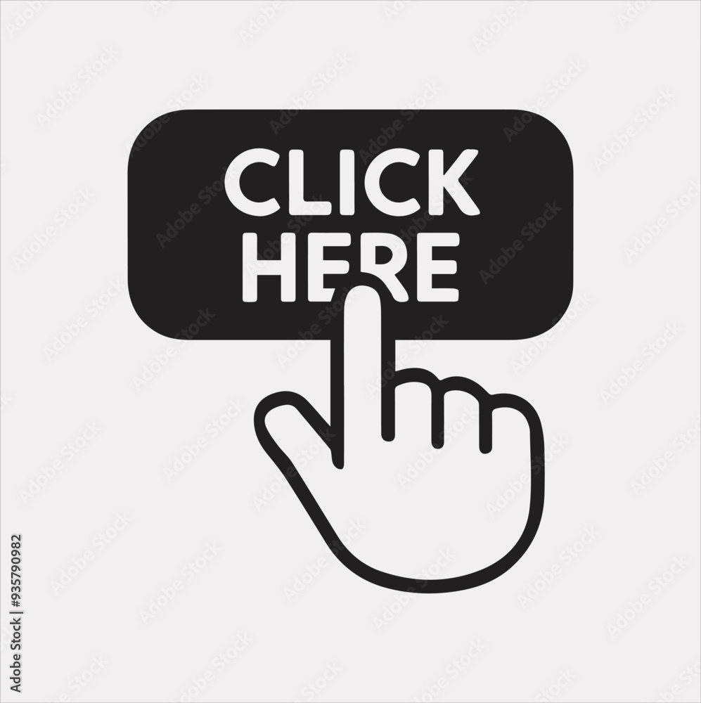 Click here button Vector silhouette illustration icon on a white background Click here button Vector silhouette illustration icon on a white background