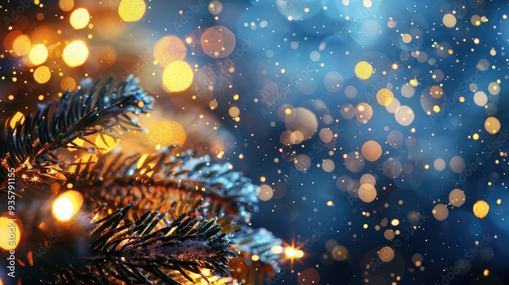 Festive pine branch with lights Festive pine branch with lights