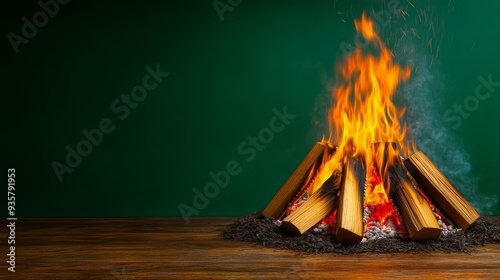 Bright Campfire with Detailed Wood and Soft Embers photo