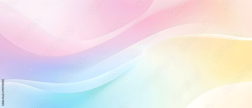 Obraz premium A flat vector illustration of a rainbow background in soft pastel colors, featuring a smooth gradient that transitions gently from one color to the next. The palette includes light shades