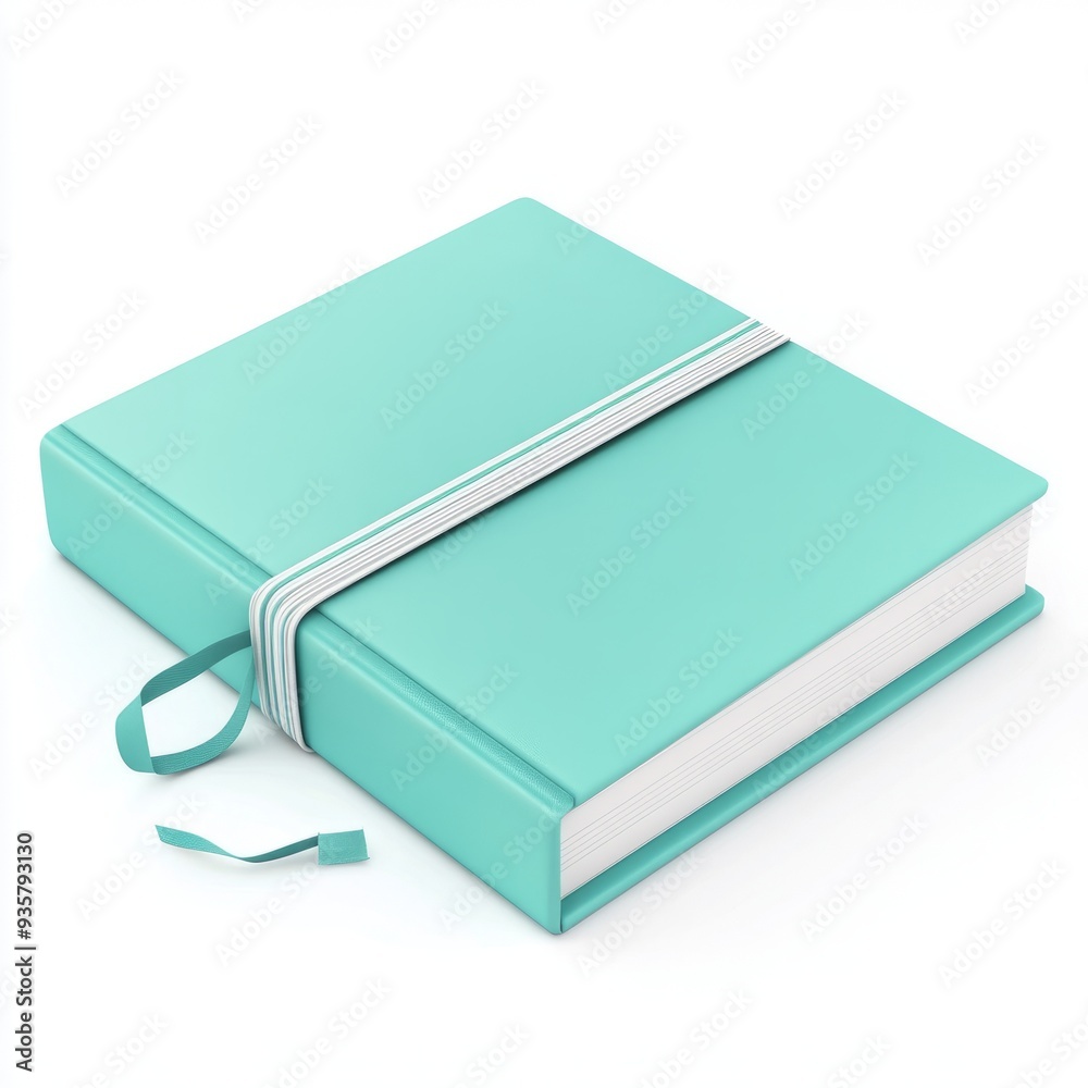 Cyan Notebook with Bookmark: 3D Isometric Rendering 3 Cyan Notebook with Bookmark: 3D Isometric Rendering 3