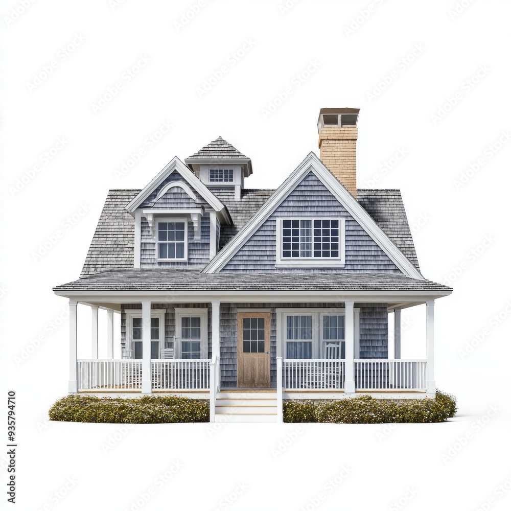 Photorealistic Cape Cod House Rendering - Coastal Style Illustration Photorealistic Cape Cod House Rendering - Coastal Style Illustration