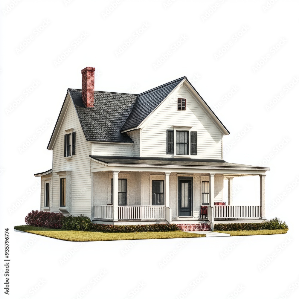 Photorealistic Farmhouse Render: Isolated, American Style Photorealistic Farmhouse Render: Isolated, American Style