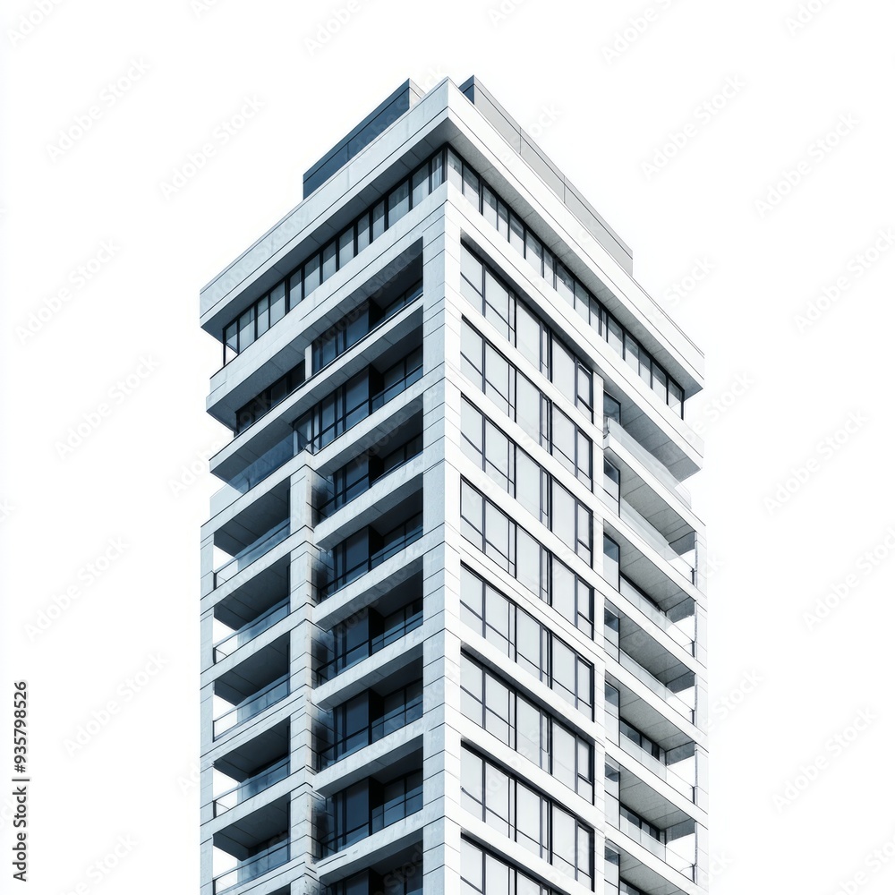 Photorealistic 3D Model of a Contemporary High-Rise Apartment on White Background