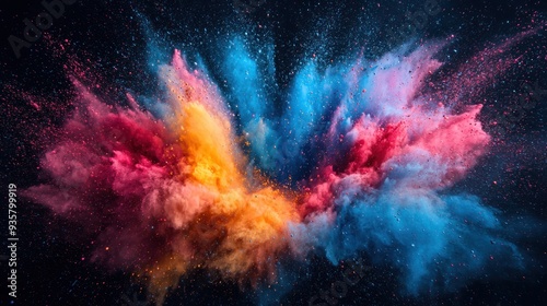 Vibrant Burst of Color - Close-up Explosion of Colorful Paint Powder with Dynamic Movement and Textures