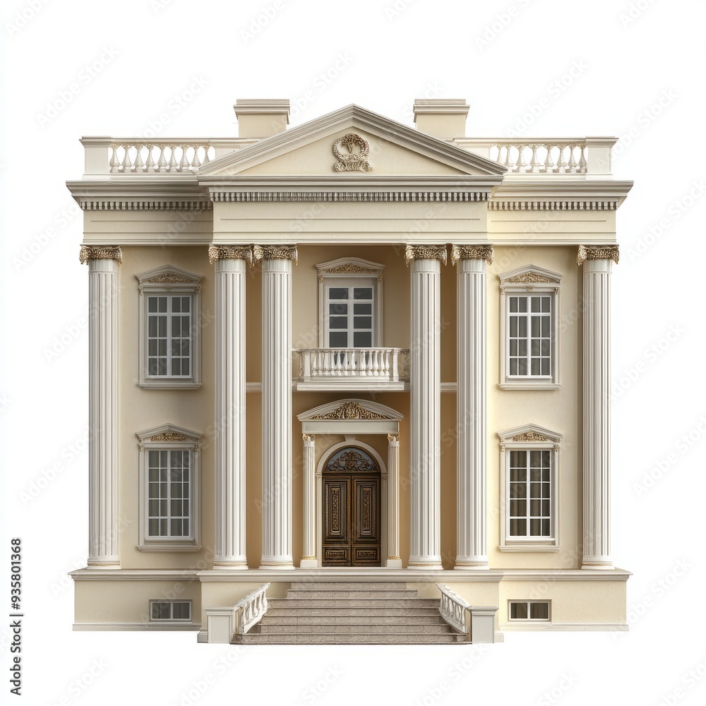 Obraz premium Photorealistic Neoclassical House Render: Isolated White Background