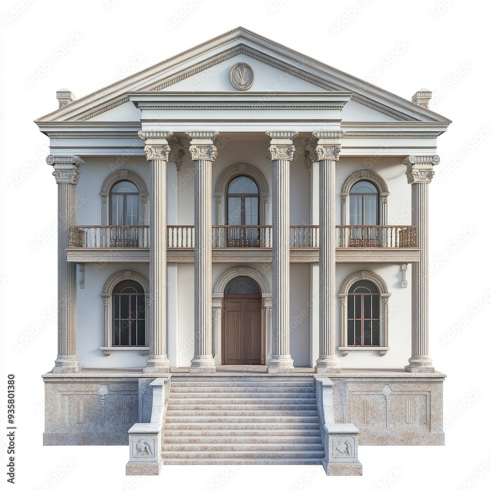 Photorealistic Neoclassical House 3D Model - Isolated on White Background 1 Photorealistic Neoclassical House 3D Model - Isolated on White Background 1