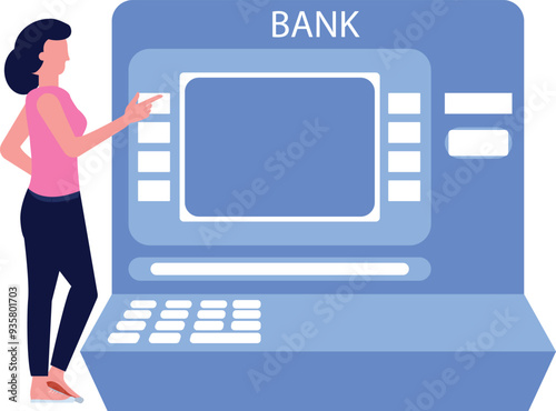 The girl is in the bank.