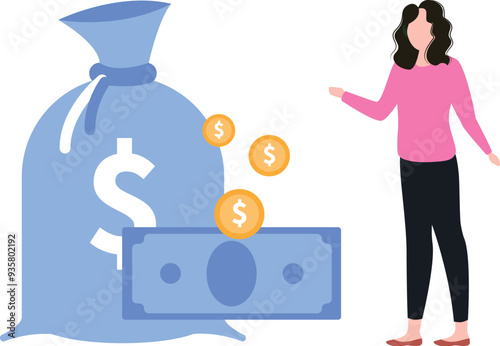 The girl is looking at the money.