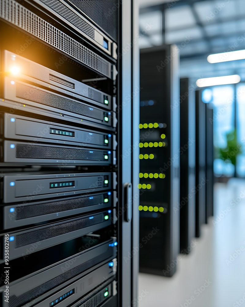 A server rack in a corporate office, managing the company s internal communications and data storage A server rack in a corporate office, managing the company s internal communications and data storage