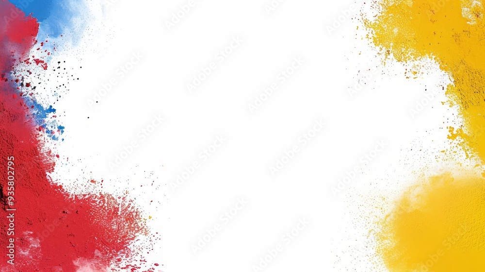 Abstract background with red, blue, and yellow powder splashes. AI generated images. Abstract background with red, blue, and yellow powder splashes. AI generated images.